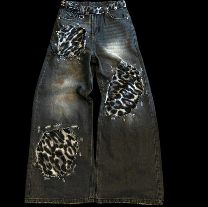 Grey Leopard Rips Jeans